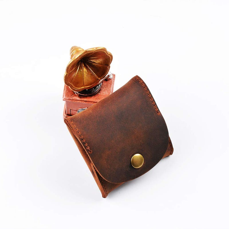 Juland Rustic Leather Moon Pocket Coin Case Genuine Leather Squeeze Coin Purse Pouch Change Holder Tray Purse Wallet for Men & Women - Brown - Image 2
